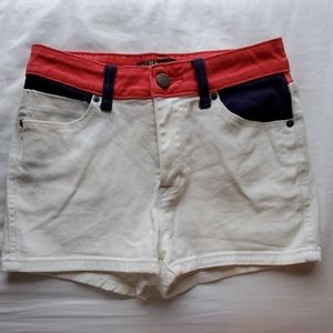 High Rise UO Color Blocked Denim Shorts